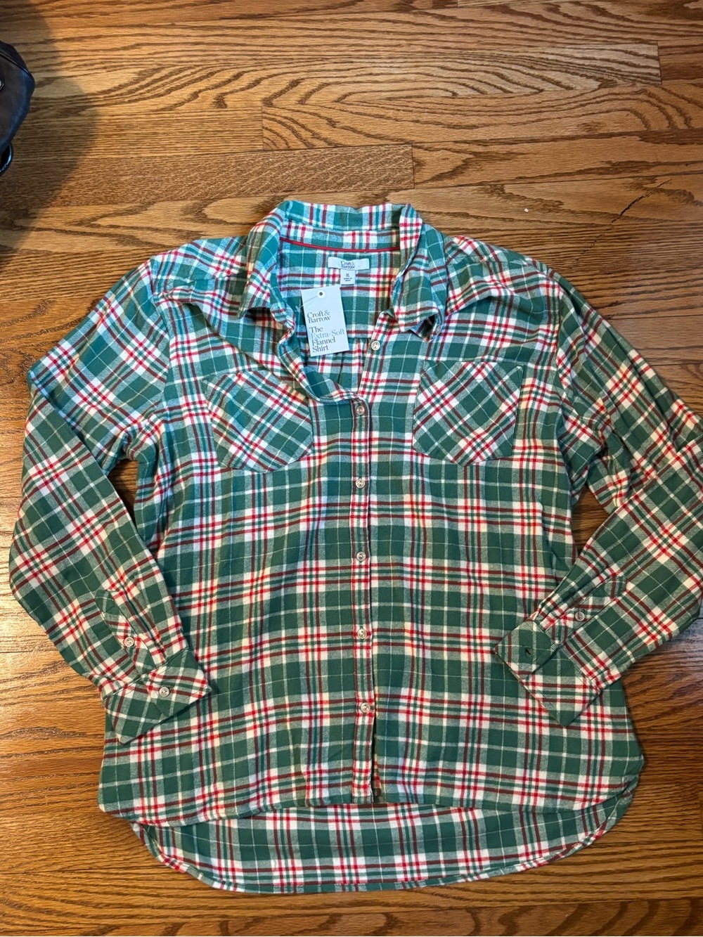 Croft & Barrow Extra-Soft Flannel Plaid Button Front Shirt Women's XL Green Red